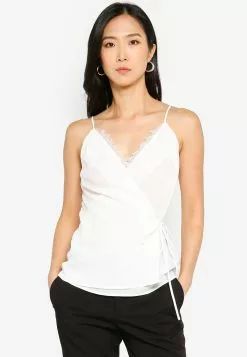 ZALORA BASICS Lace Trimming Wrap Top