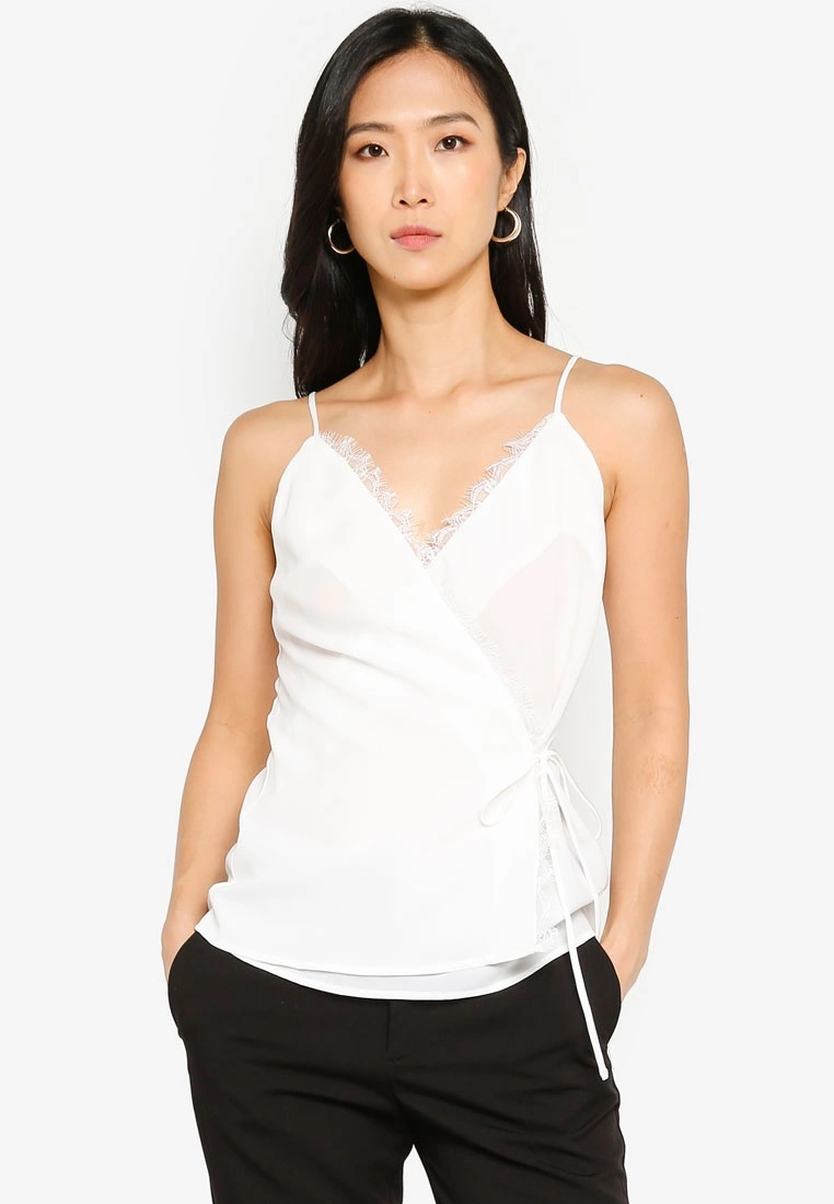 ZALORA BASICS Lace Trimming Wrap Top