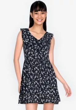 ZALORA BASICS V-Neck Ruffle Mini Dress