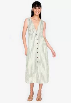 ZALORA BASICS Deep V Button Down Midi Dress