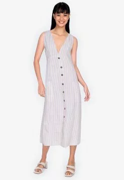 ZALORA BASICS Deep V Button Down Midi Dress