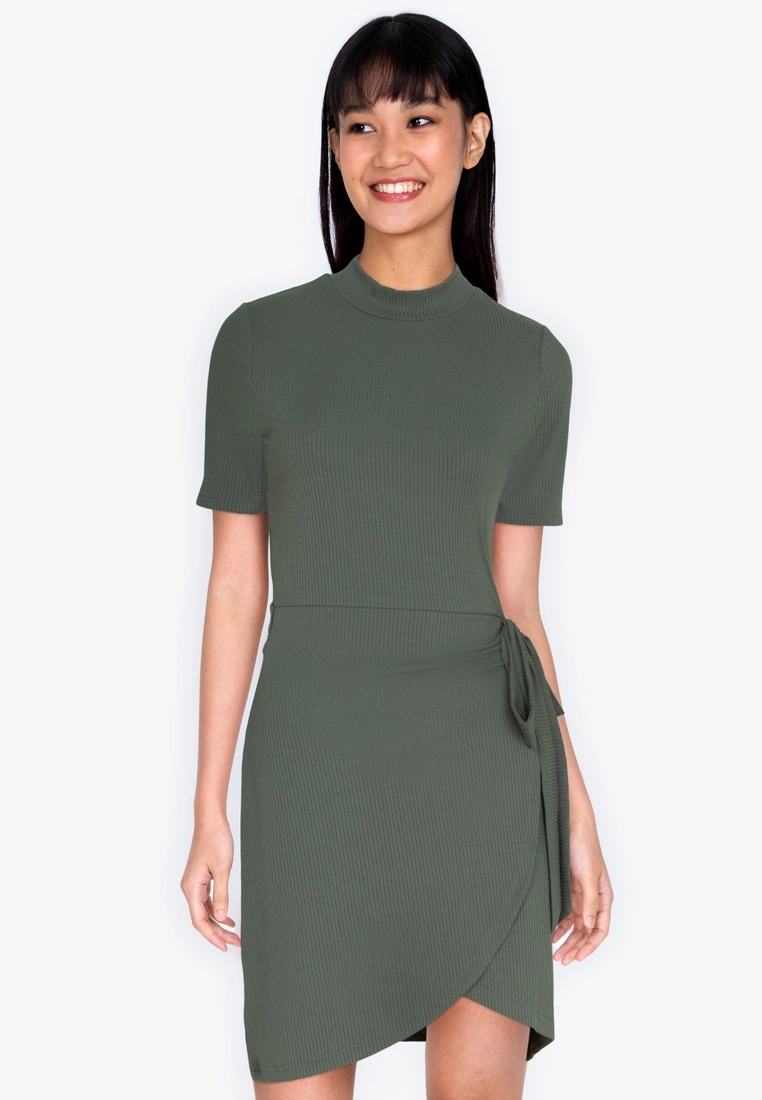 ZALORA BASICS Turtle-Neck Fake Wrap Dress