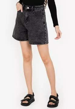 ZALORA BASICS Acid Wash Denim Mom Shorts