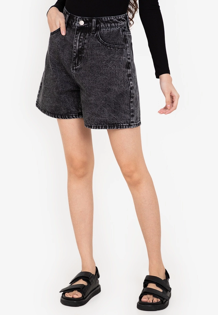 ZALORA BASICS Acid Wash Denim Mom Shorts