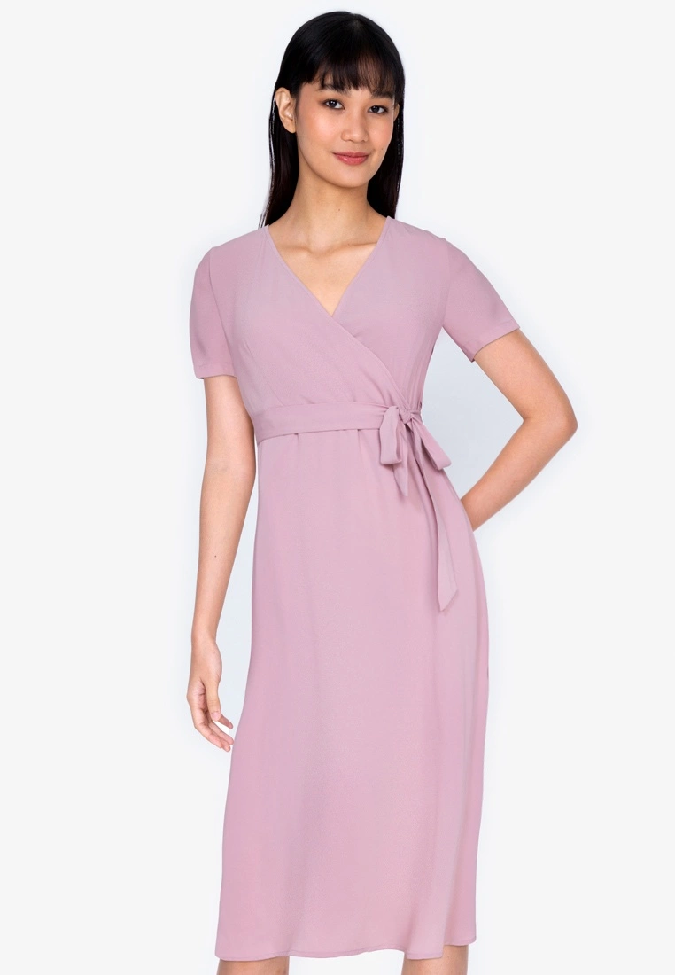 ZALORA BASICS V-Neck Midi Wrap Dress