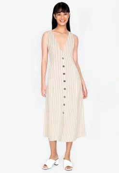ZALORA BASICS Deep V Button Down Midi Dress