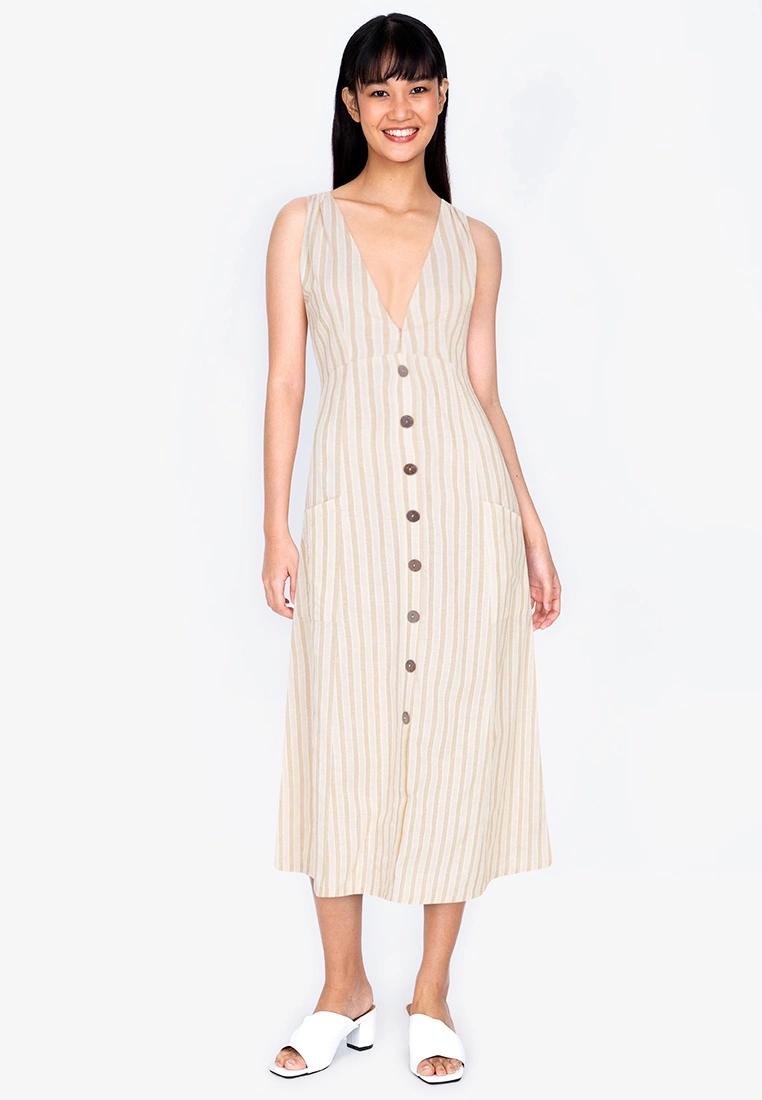 ZALORA BASICS Deep V Button Down Midi Dress