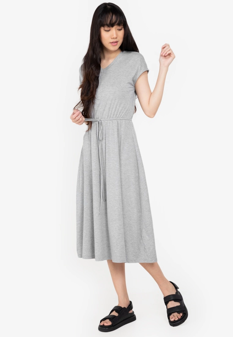 ZALORA BASICS Basic Drawstring Waist Midi Dress
