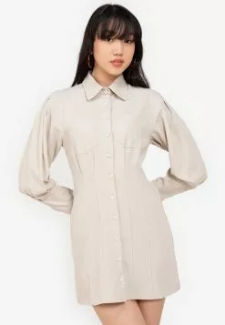 ZALORA BASICS Long Sleeve Chambray Shirt Dress