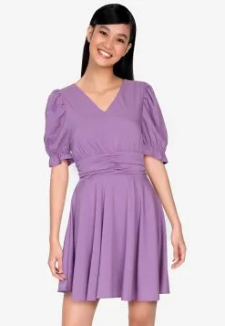 ZALORA BASICS Ruched Waist Fit & Flare Dress