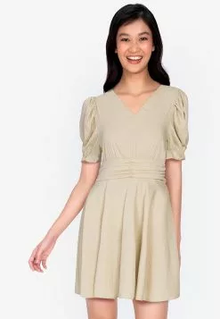ZALORA BASICS Ruched Waist Fit & Flare Dress