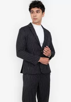 ZALORA BASICS Single Button Striped Suit Jacket