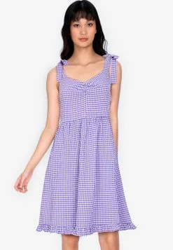 ZALORA BASICS Tie Strap Gingham Midi Dress