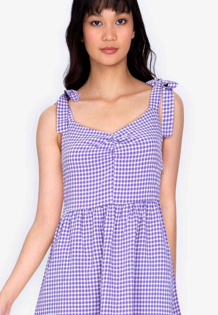 ZALORA BASICS Tie Strap Gingham Midi Dress - Billede 3