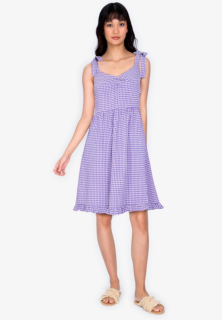 ZALORA BASICS Tie Strap Gingham Midi Dress - Billede 4