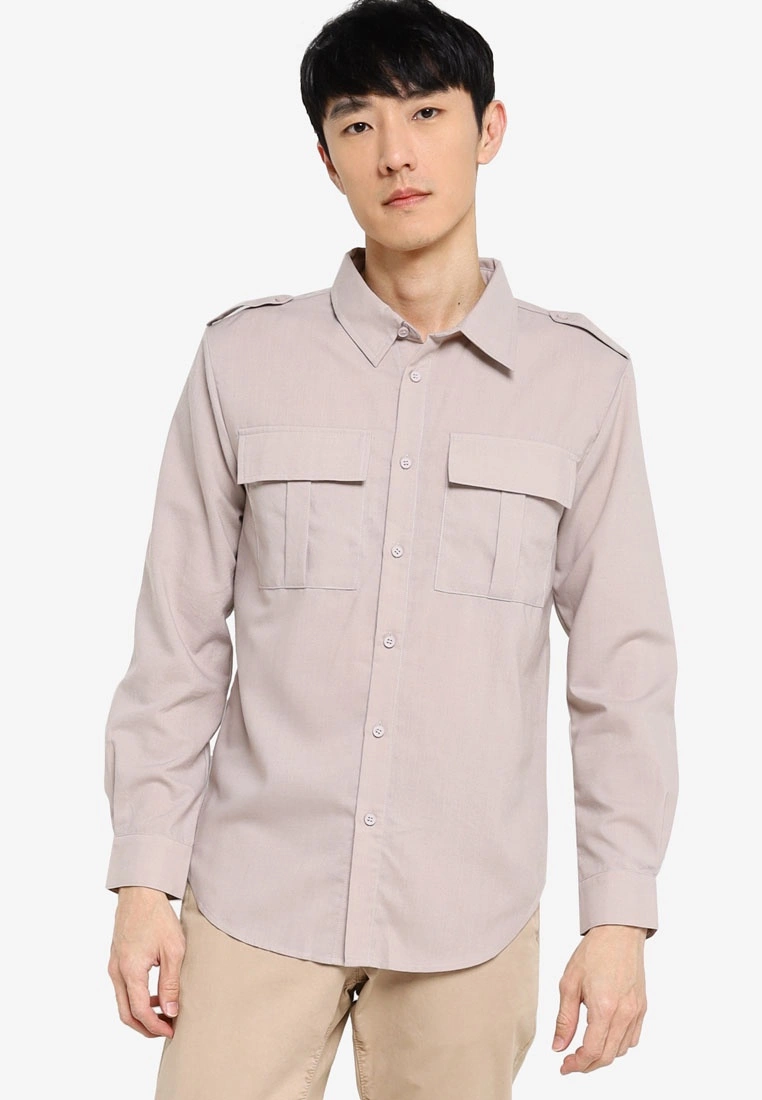 ZALORA BASICS Slim Fit Duo Pocket Utility Shirt