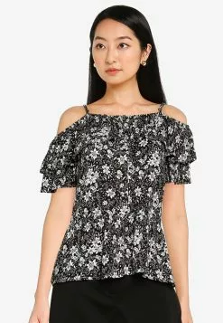 ZALORA BASICS Ruffled Cold Shoulder Top
