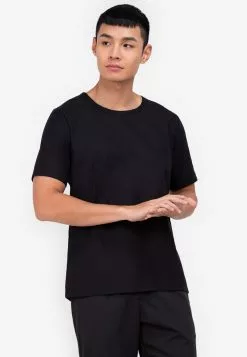 ZALORA BASICS Linen Blend Roll Up Sleeve T-Shirt