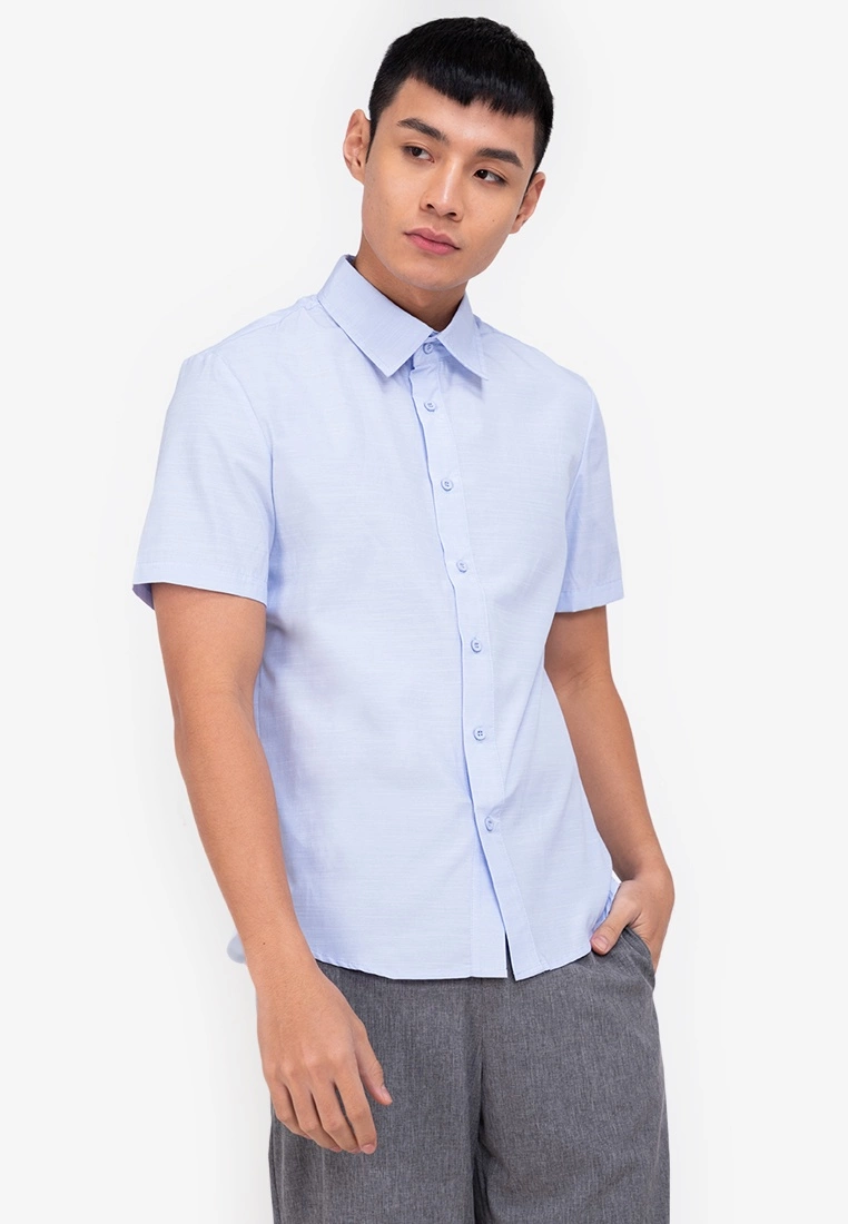 ZALORA BASICS Straight Weave Short Sleeve Shirt