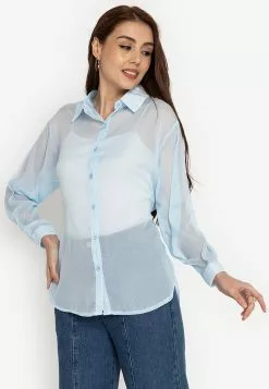 ZALORA BASICS Sheer Longline Shirt