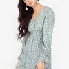 ZALORA BASICS Long Sleeve Pleat Detail Mini Dress