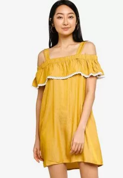ZALORA BASICS Embroidered Cold Shoulder Mini Dress