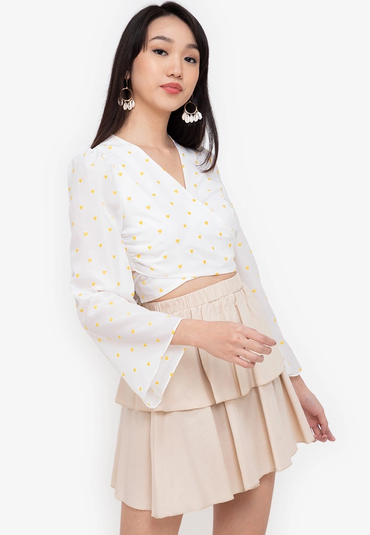 ZALORA BASICS Wrap Flare Sleeve Top