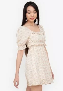 ZALORA BASICS Puff Sleeve Fit & Flare Dress