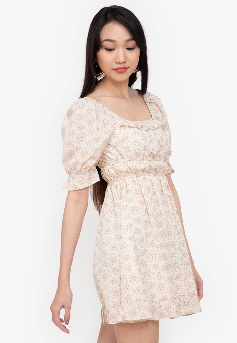 ZALORA BASICS Puff Sleeve Fit & Flare Dress