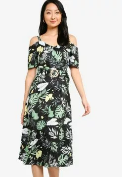 ZALORA BASICS Cold Shoulder Button Down Midi Dress