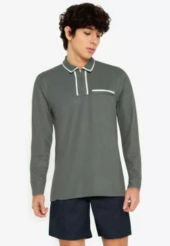 ZALORA BASICS Contrast Trim Long Sleeve Polo Tee