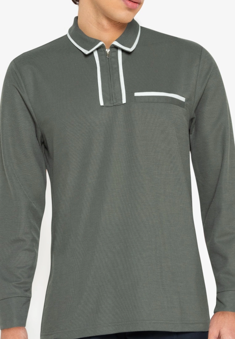 ZALORA BASICS Contrast Trim Long Sleeve Polo Tee - Billede 3