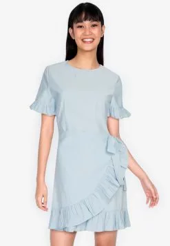 ZALORA BASICS Short Sleeve Frill Hem Mini Dress