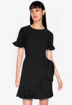 ZALORA BASICS Short Sleeve Frill Hem Mini Dress