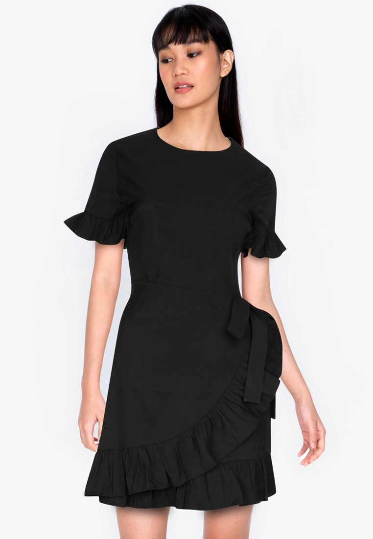 ZALORA BASICS Short Sleeve Frill Hem Mini Dress