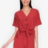ZALORA BASICS Dolman Sleeves Tie Front Playsuit