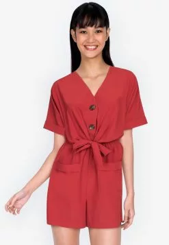 ZALORA BASICS Dolman Sleeves Tie Front Playsuit
