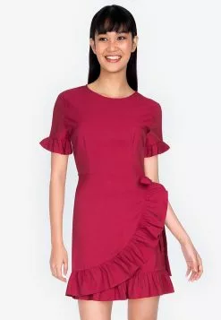 ZALORA BASICS Short Sleeve Frill Hem Mini Dress