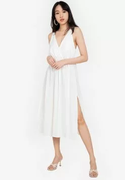 ZALORA BASICS Split Hem Tie Back Midi Dress