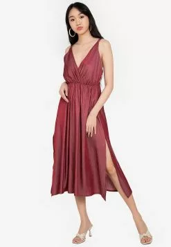 ZALORA BASICS Split Hem Tie Back Midi Dress