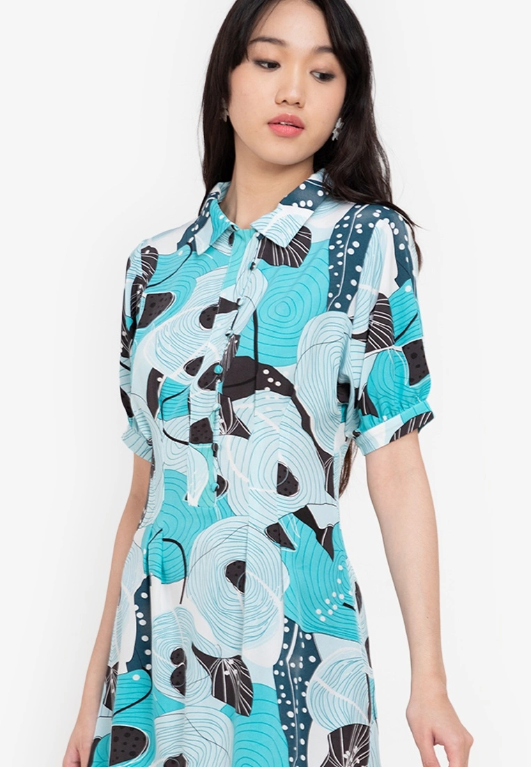ZALORA BASICS Geometric Puff Sleeve Shirt Dress - Billede 3