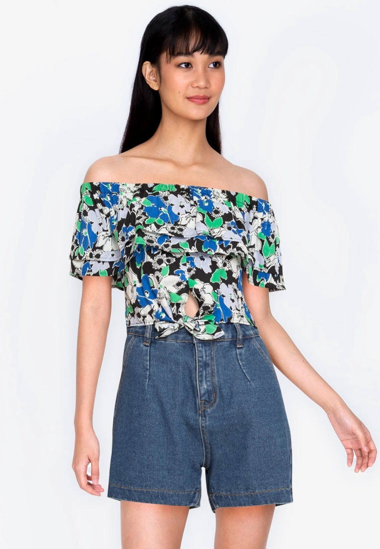 ZALORA BASICS Tie Front Off The Shoulder Top
