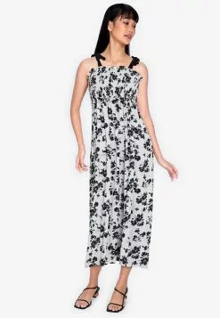 ZALORA BASICS Tie Straps Smocked Maxi Dress