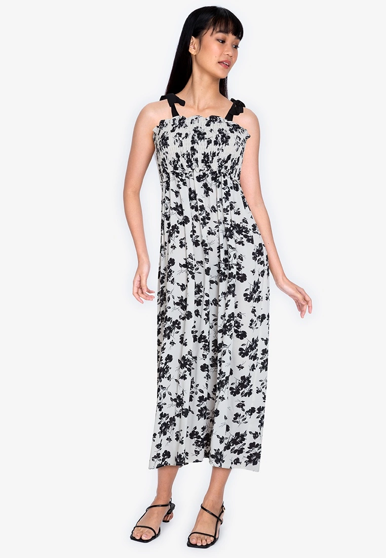ZALORA BASICS Tie Straps Smocked Maxi Dress