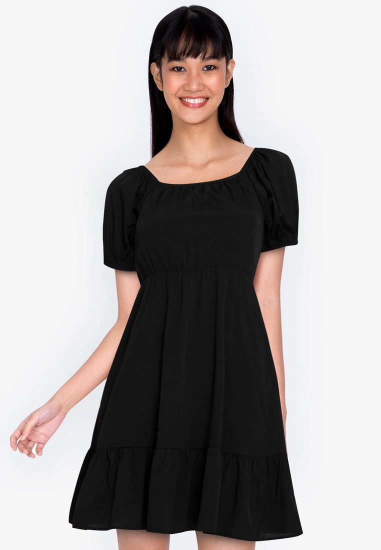 ZALORA BASICS Square Neck Puff Sleeve Dress