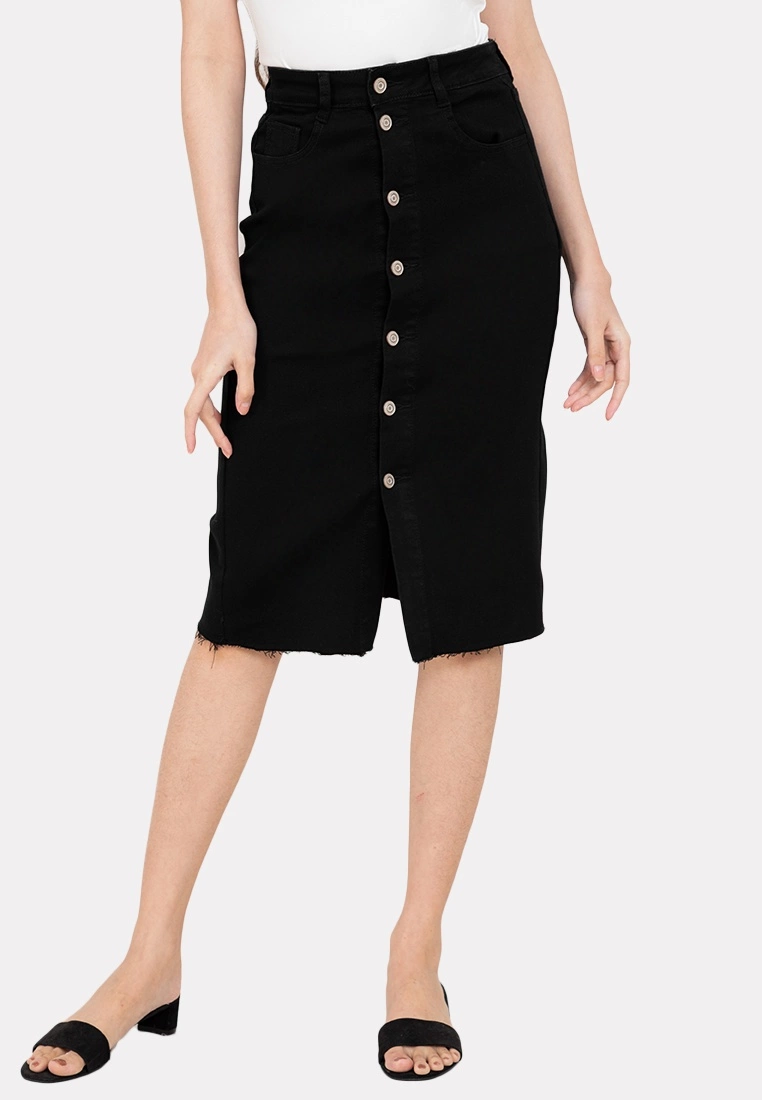 ZALORA BASICS Button Front Midi Denim Skirt