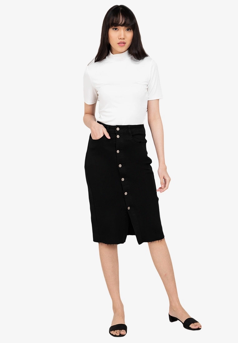 ZALORA BASICS Button Front Midi Denim Skirt - Billede 4
