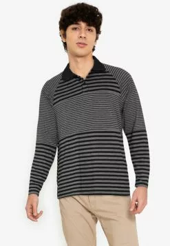 ZALORA BASICS Panelled Stripes Polo Shirt