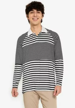 ZALORA BASICS Panelled Stripes Polo Shirt
