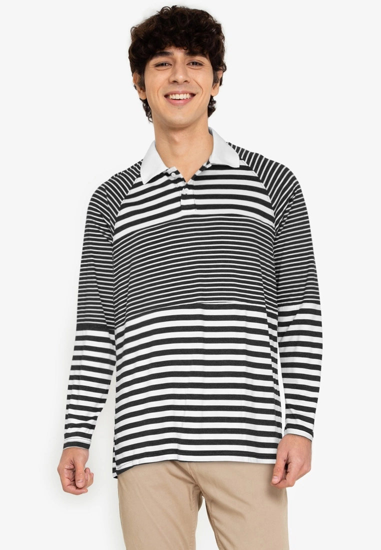 ZALORA BASICS Panelled Stripes Polo Shirt